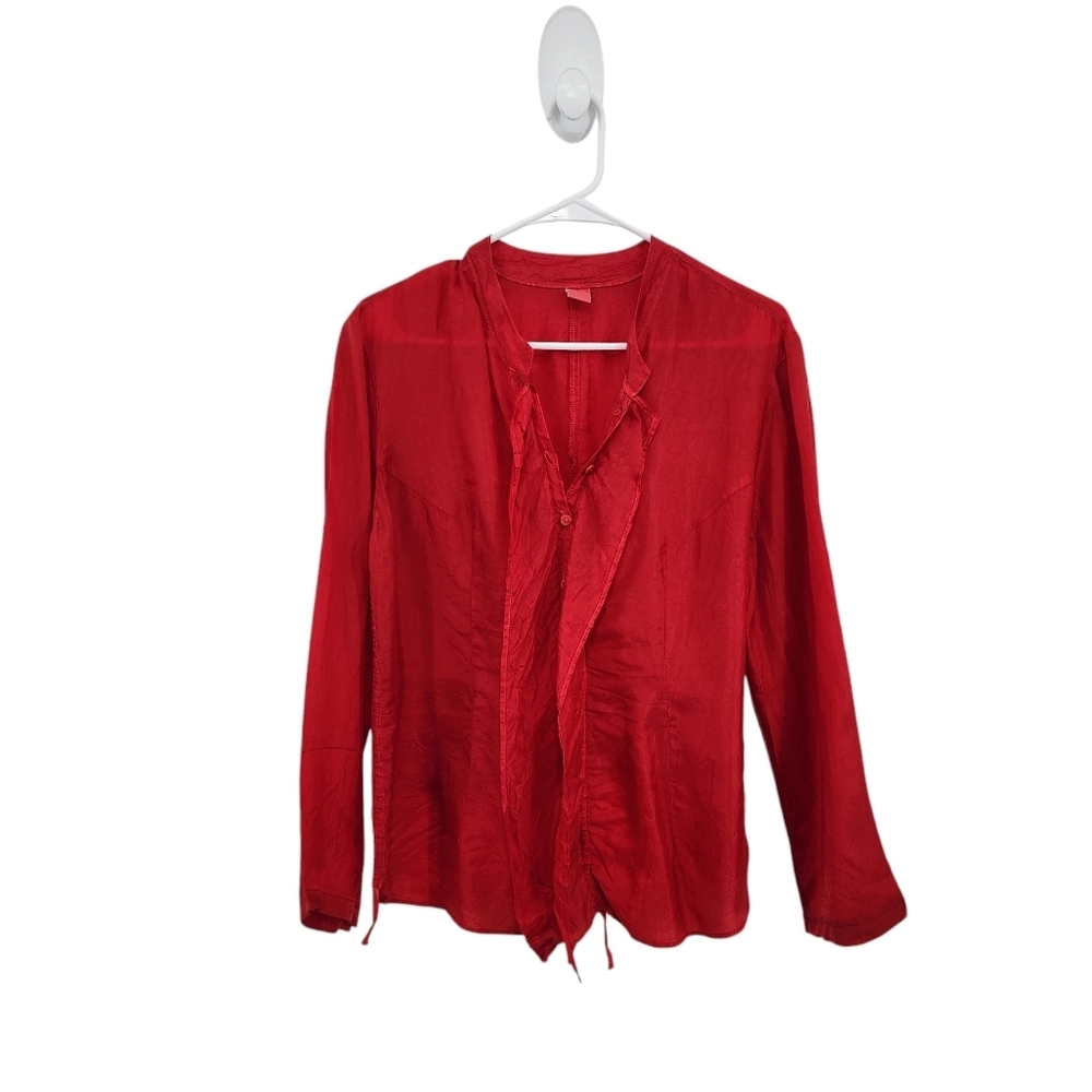 Ohm Women's 100% Rayon Lightweight Asymmetrical Button Front Blouse - L